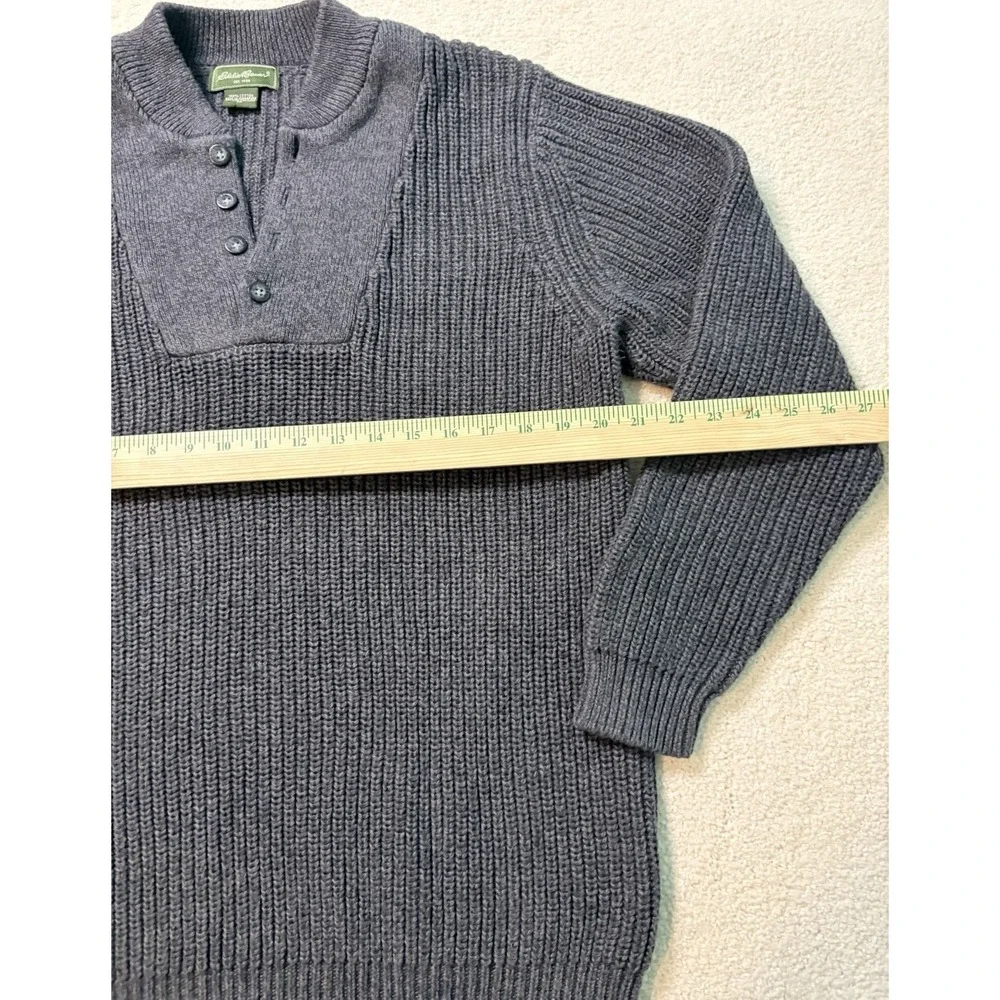 Eddie Bauer Mens M Gray Rib Knit 100% Cotton Henley Sweater Mock Neck - Picture 3 of 6